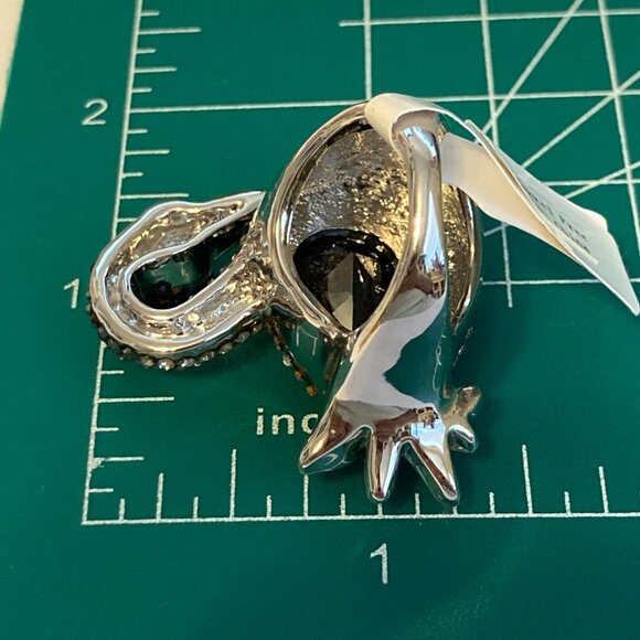 Vintage Crystal Swan Cocktail Ring Statement Size 7 8 Black Silver RhodiumPlated - Picture 11 of 11